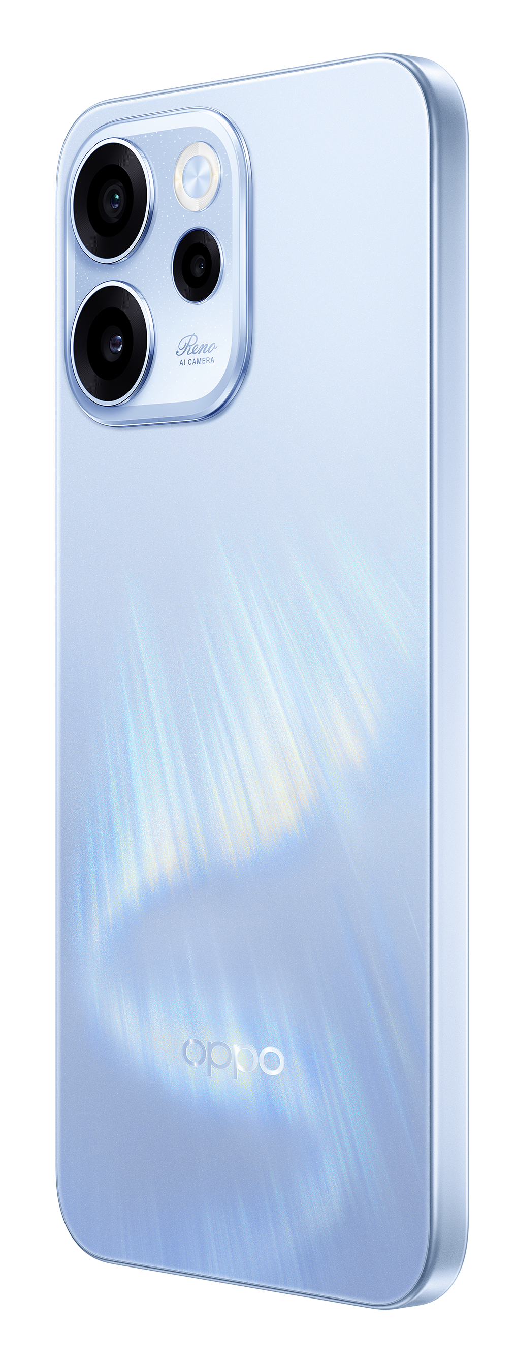 Jasnoniebieski smartfon z widocznym modułem aparatu z tyłu.