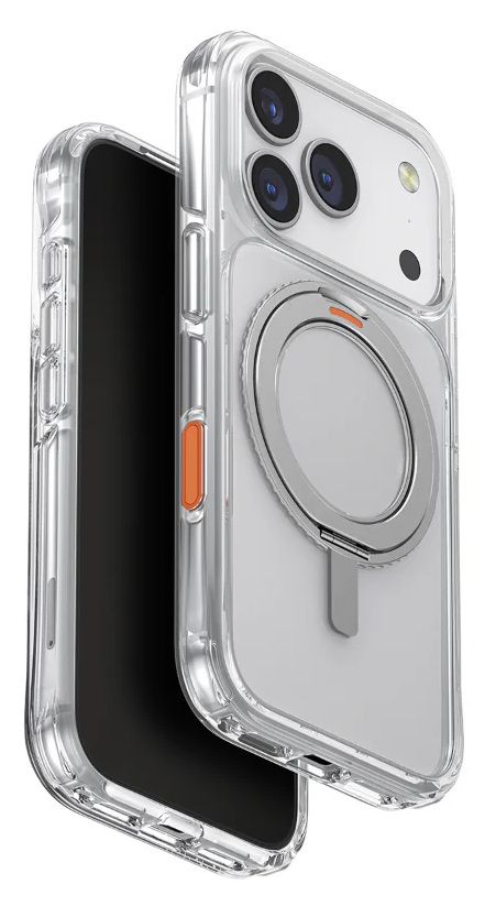 Przezroczyste etui na telefon z uchwytem pierścieniowym i kółkiem MagSafe.