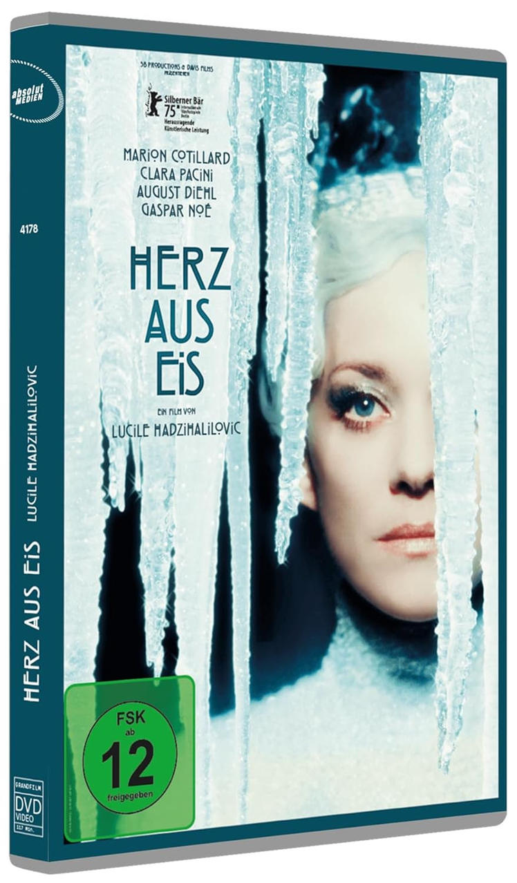 Filmcover: Frau mit blauen Augen hinter Eiszapfen, Titel "Herz aus Eis".