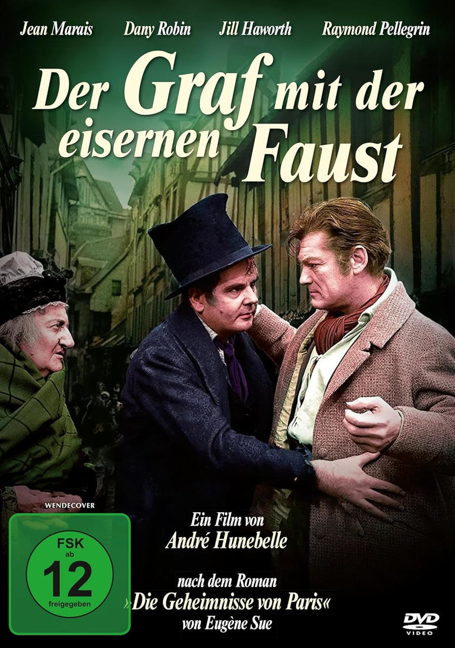 Drei Männer in historischer Kleidung vor einer Stadtkulisse. Einer trägt einen Zylinder.