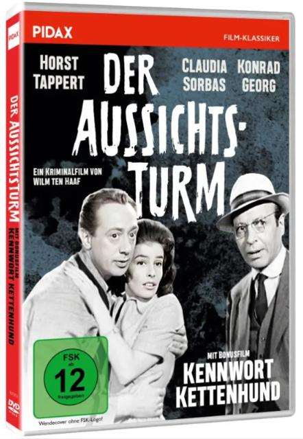 DVD-Cover mit drei Personen, Filmtitel 'Der Aussichtsturm'.