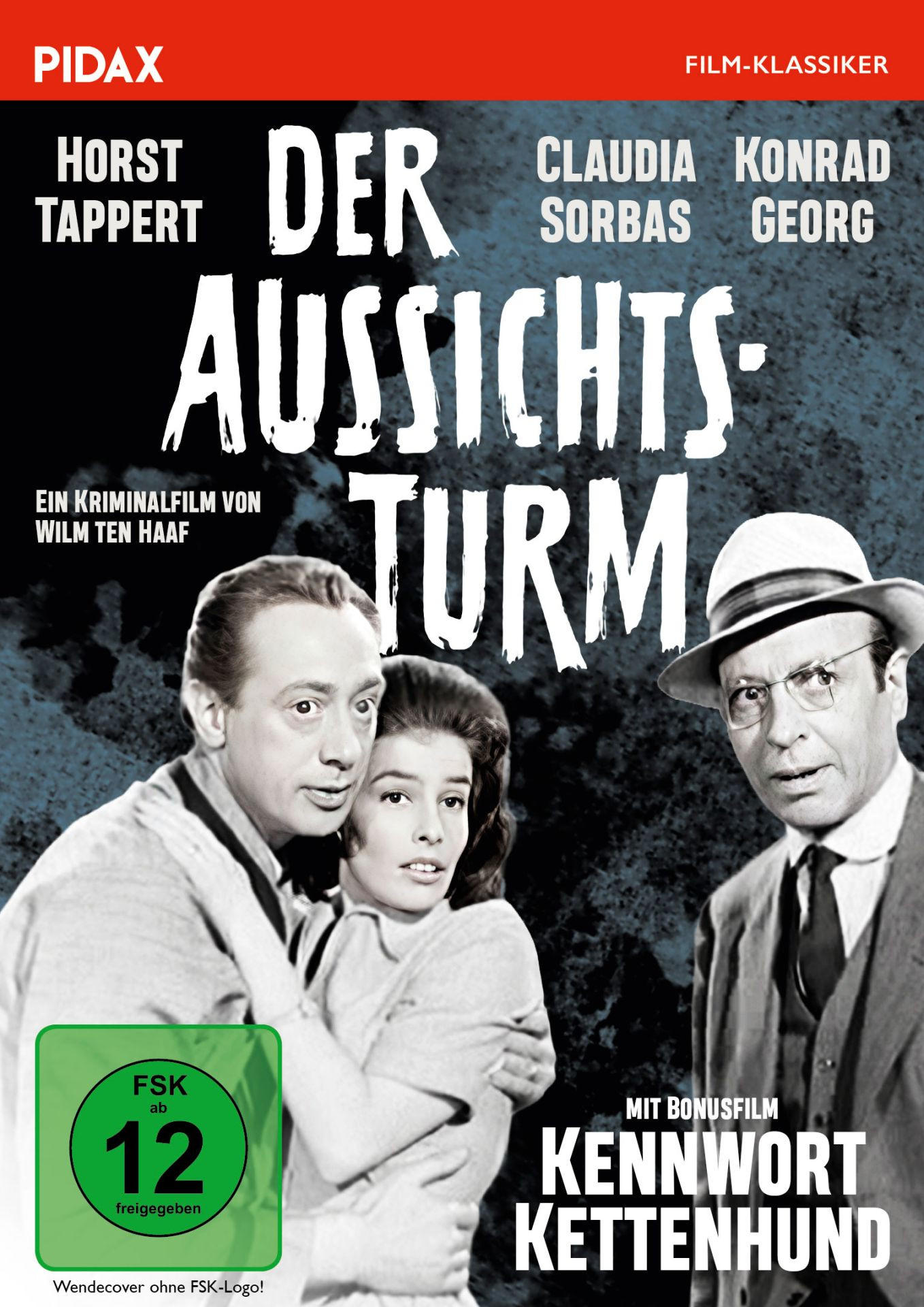 Filmplakat mit drei Personen, Titel "Der Aussichtsturm", FSK 12.