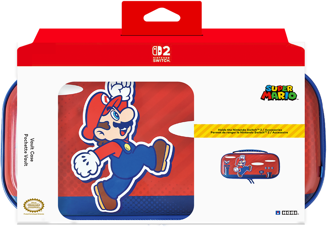 Étui Super Mario Nintendo Switch avec Mario. Contient Switch et accessoires.