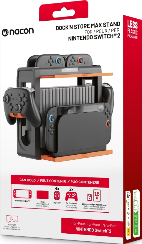 Nacon Dock'n Store Max Stand für Nintendo Switch 2 mit Controllern und Dock.