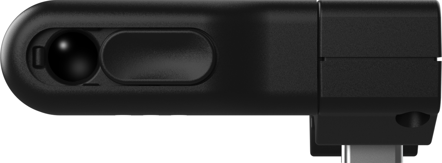 Un appareil électronique noir doté d'un bouton rond et d'un connecteur USB-C.