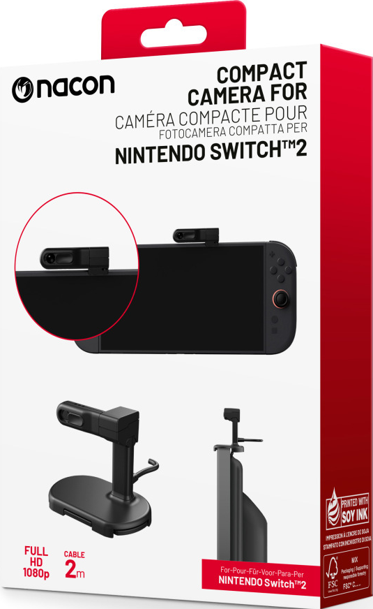 Emballage de caméra Nacon pour Nintendo Switch, montrant caméra et accessoires.