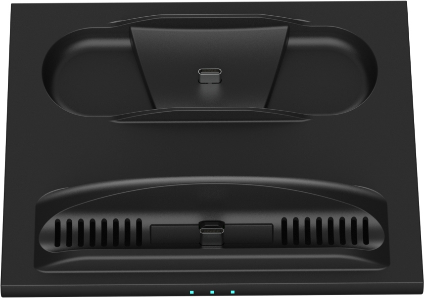 Support de chargement noir avec port USB-C et fentes d'aération.