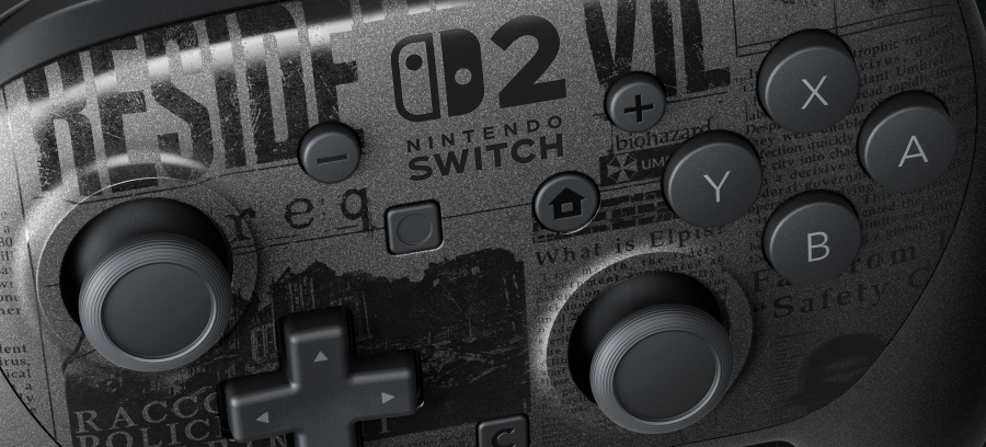 Kontroler Nintendo Switch w stylu Resident Evil, zbliżenie na przyciski i joysticki.