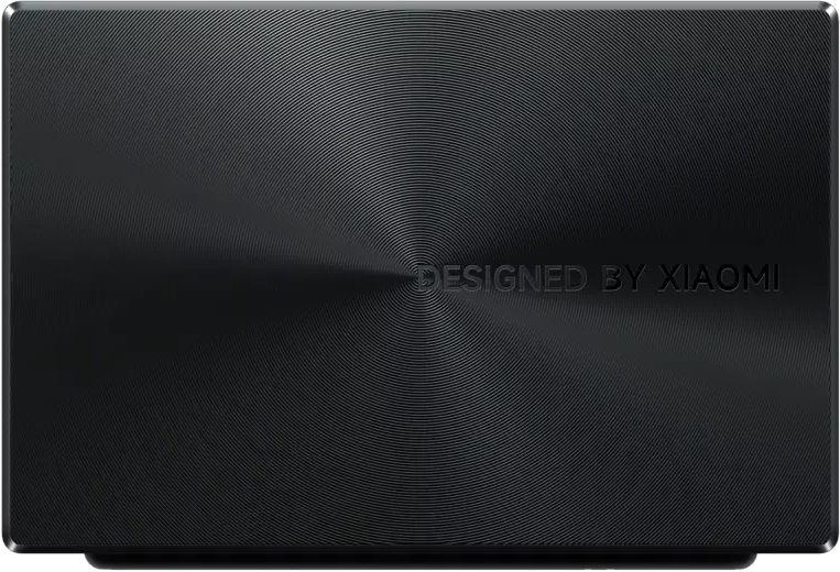 Appareil noir avec cercles concentriques et texte 'DESIGNED BY XIAOMI'.