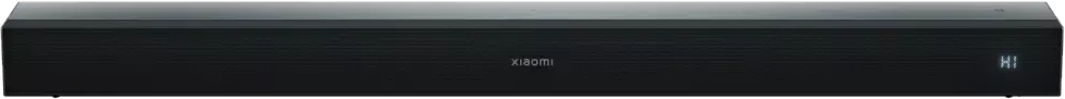 Barre de son Xiaomi noire avec grille perforée et écran numérique.