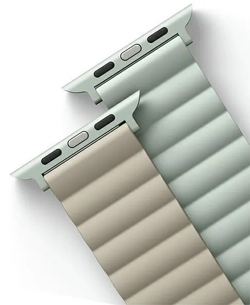 Dwie składane bransolety do smartwatcha, jedna beżowa, druga jasnozielona.