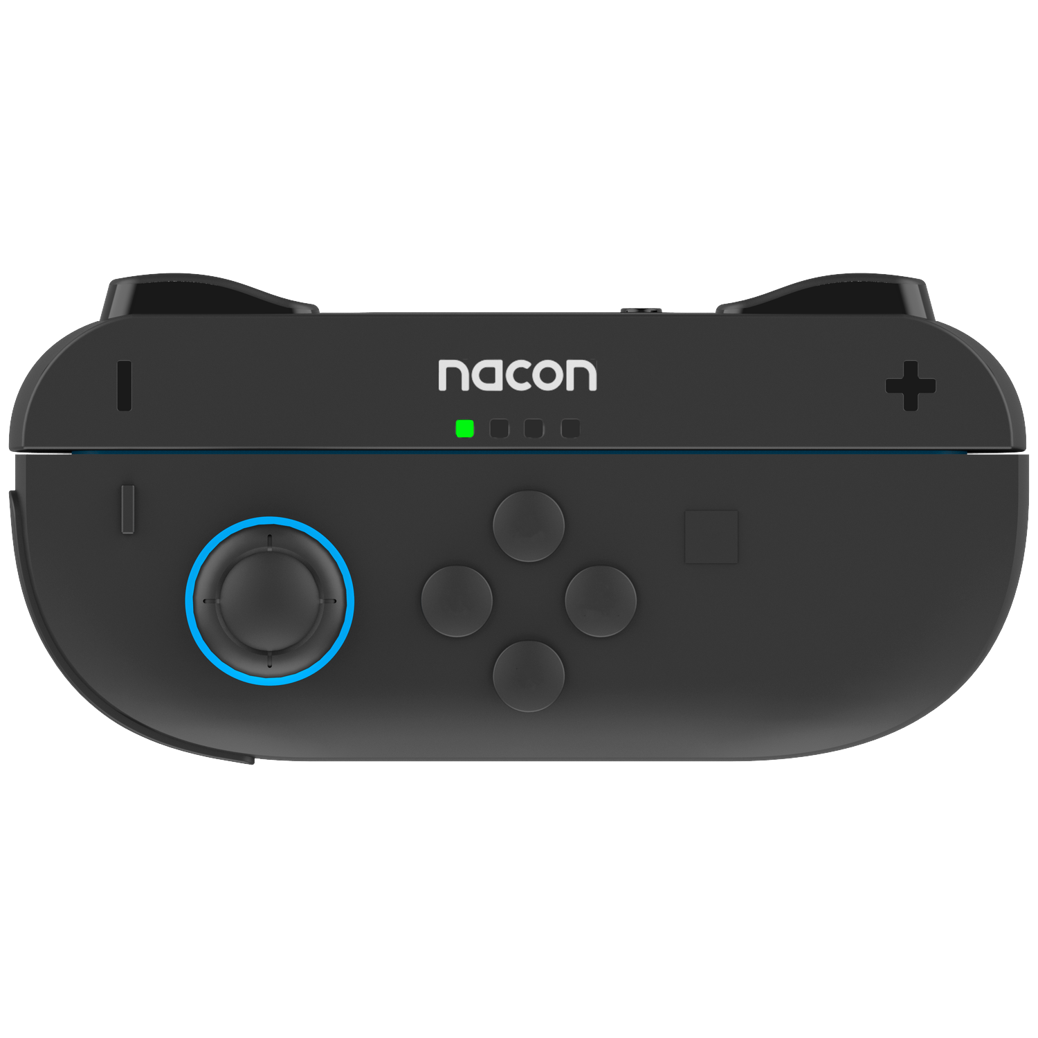 A black Nacon controller with blue accents and buttons.