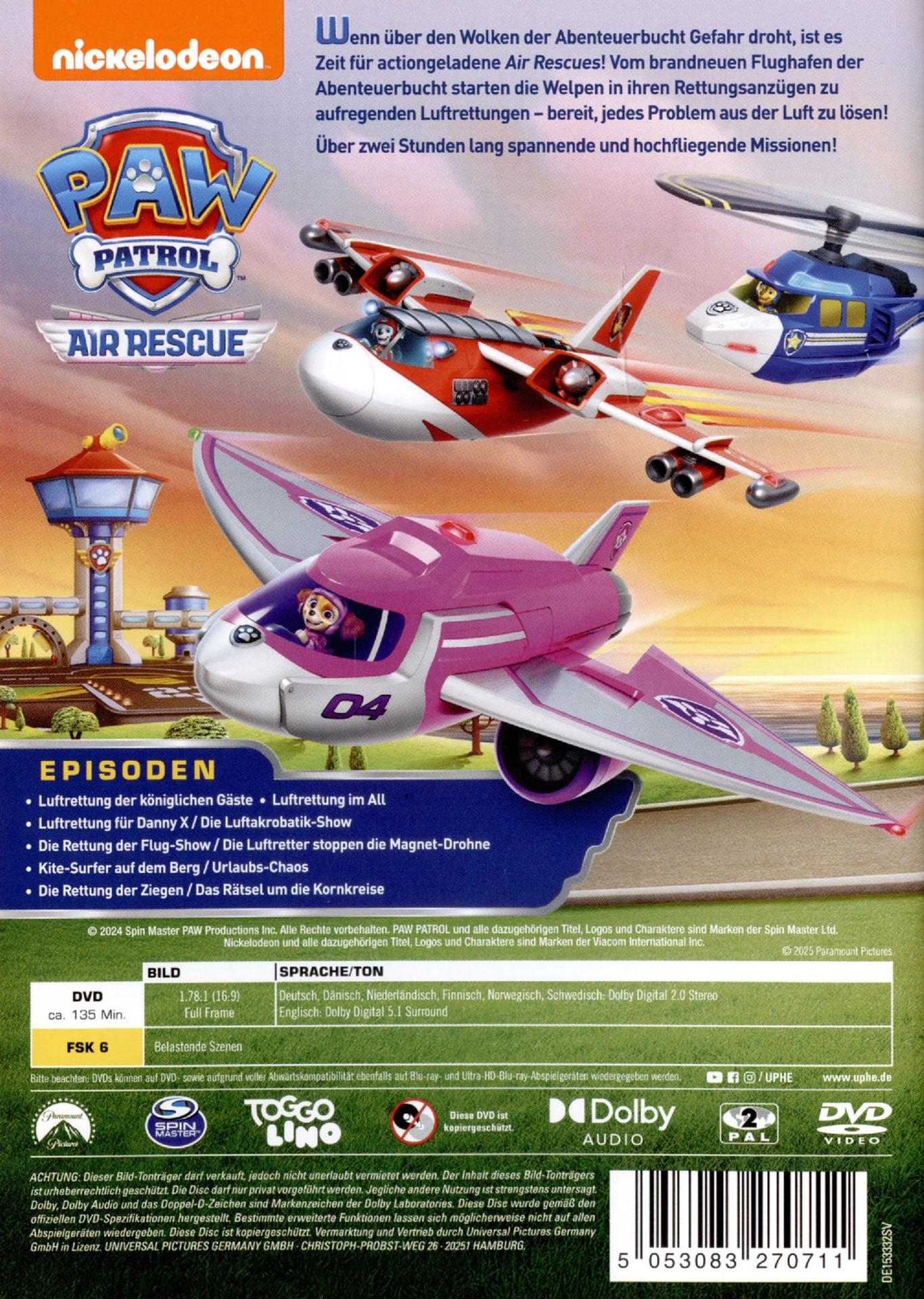 Nickelodeon Paw Patrol Air Rescue DVD Cover mit Flugzeugen und Piloten.