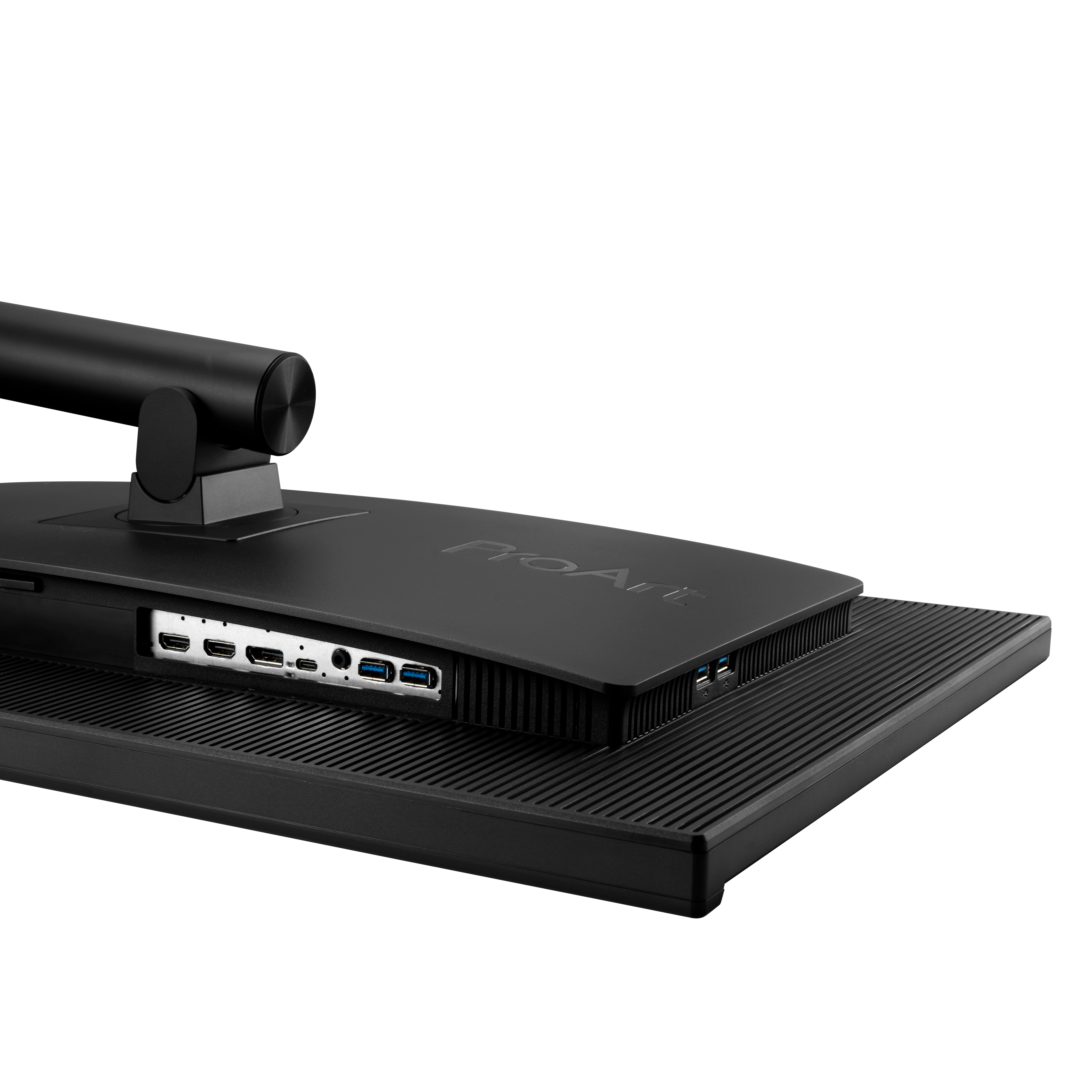 Tył czarnego monitora z portami HDMI, USB-A i USB-C.