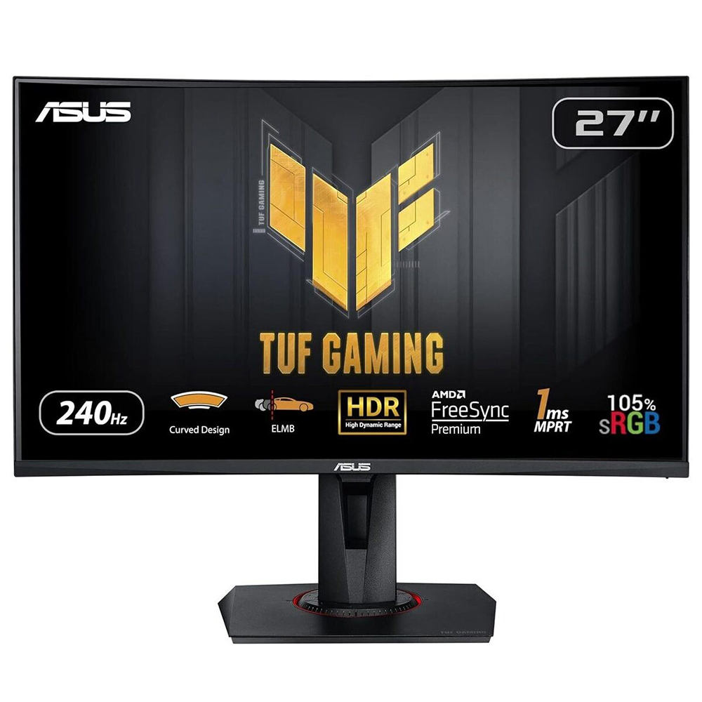 Monitor ASUS TUF Gaming 27 cali z 240Hz, HDR, 1ms i zakrzywionym designem.