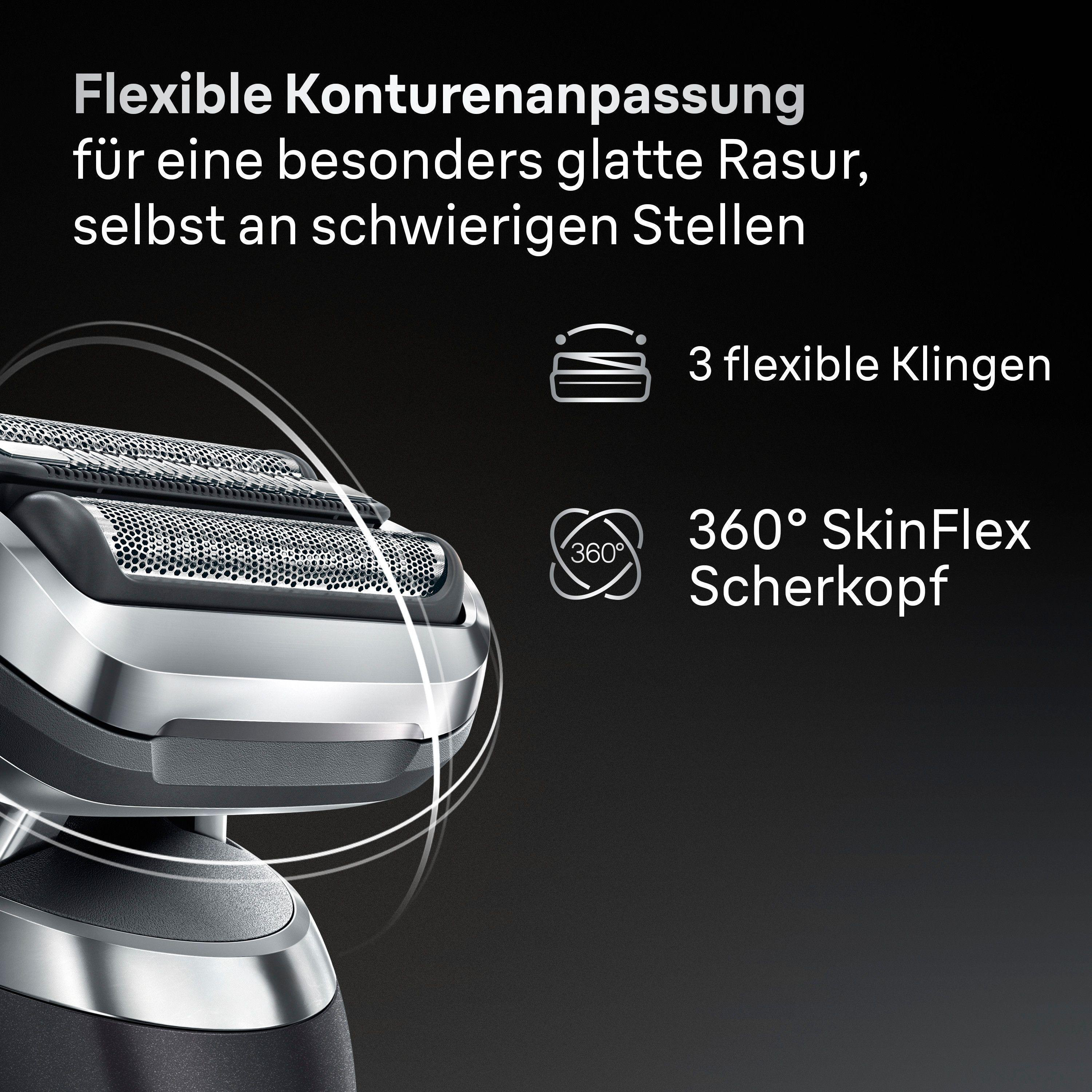 Elektrischer Rasierer mit 3 flexiblen Klingen und 360° SkinFlex Scherkopf.
