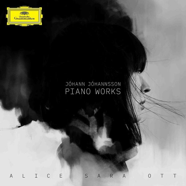 Albumcover mit Frau im Profil, Text: JÓHANN JÓHANSSON PIANO WORKS ALICE SARA OTT.