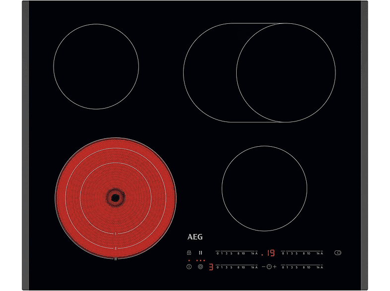 AEG TO64RA07FB 3000 Radiant Hob Strahlungsheizungskochfeld (620 mm breit, 4-Zonen, Glaskeramik, Autarkes Kochfeld)