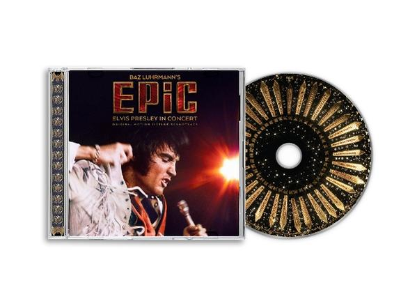 Elvis Presley "EPIC" CD-Cover mit Disc. Elvis singt in einem Scheinwerferlicht.
