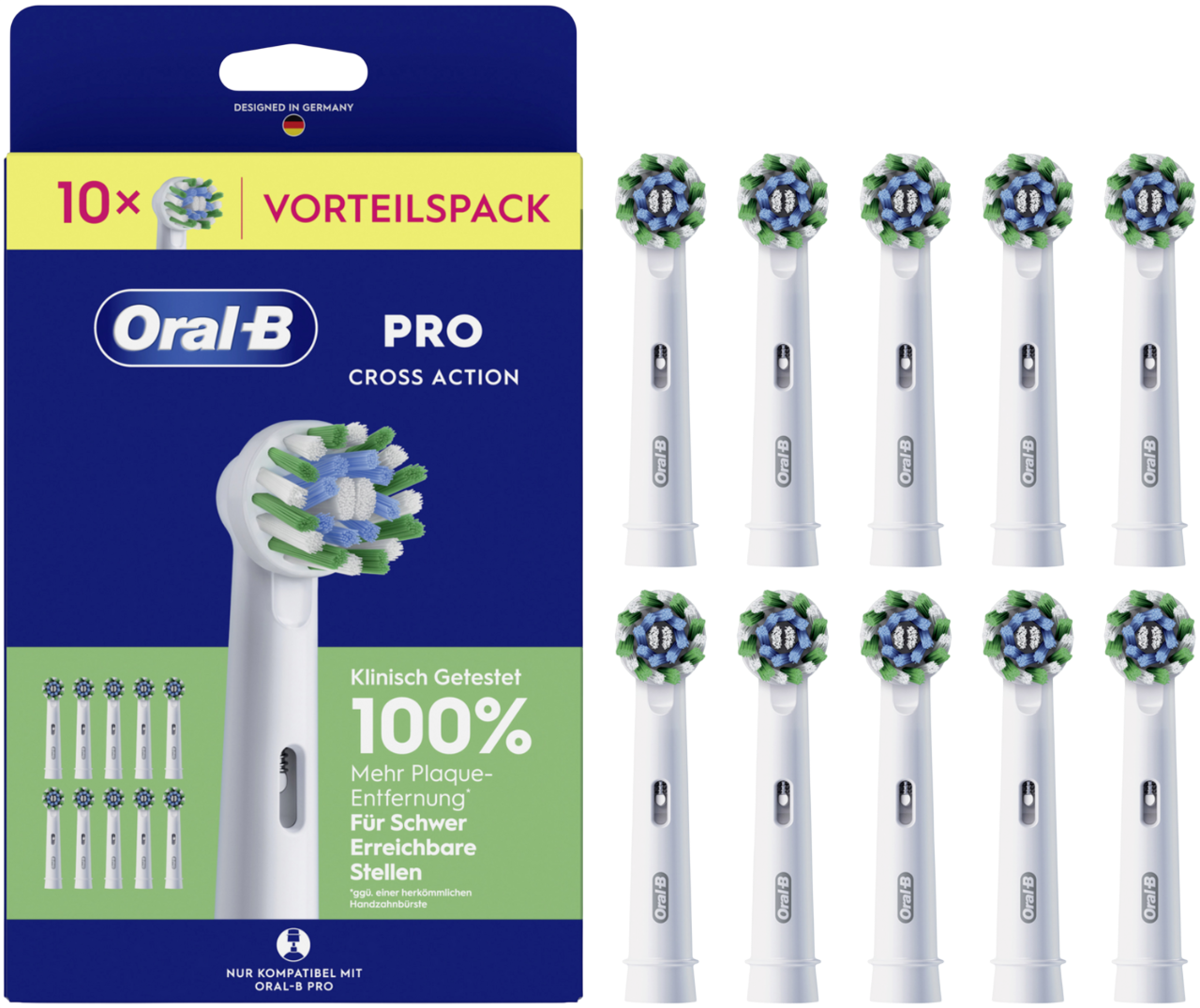 Oral-B Pro Cross Action Zahnbürstenköpfe im 10er Vorteilspack, klinisch getestet.