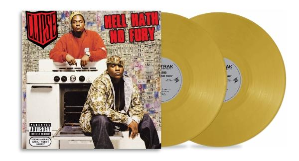 Clipse-Albumcover mit zwei Männern, einem Herd und zwei goldenen Schallplatten.