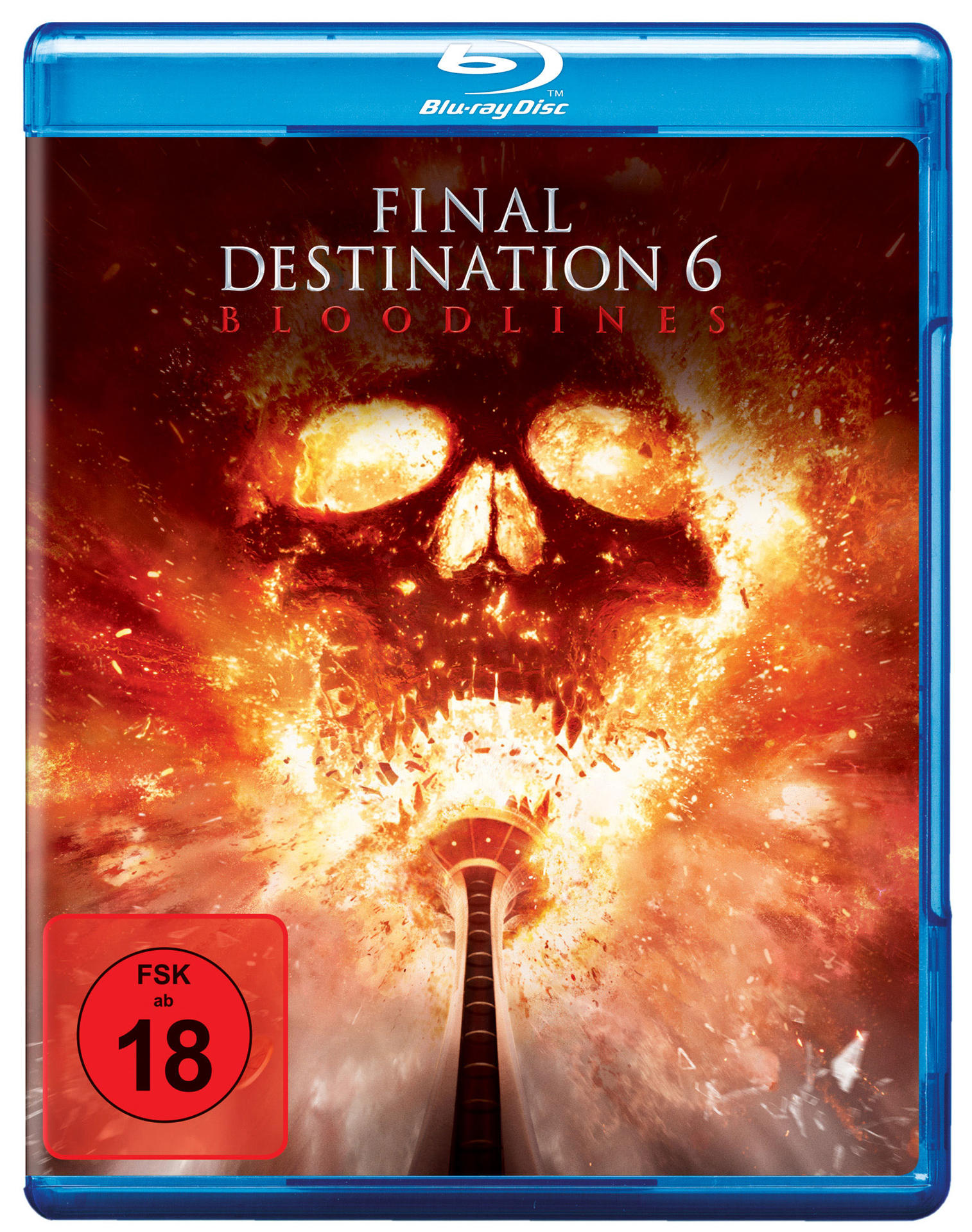 Final Destination 6 Blu-ray Hülle mit FSK 18 Siegel, Totenkopf-Motiv.
