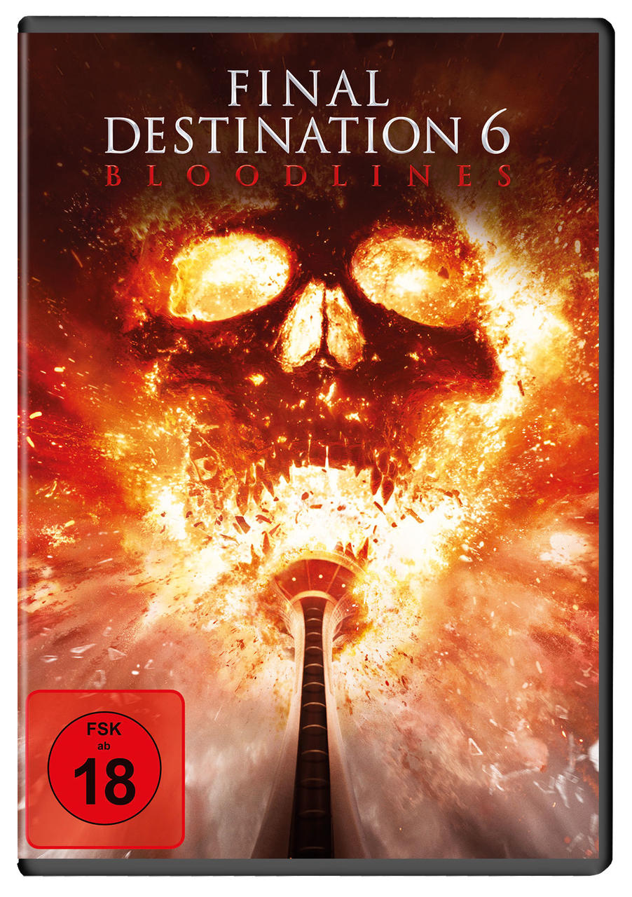 Explodierender Totenkopf mit "Final Destination 6" Titel. FSK 18 Siegel.