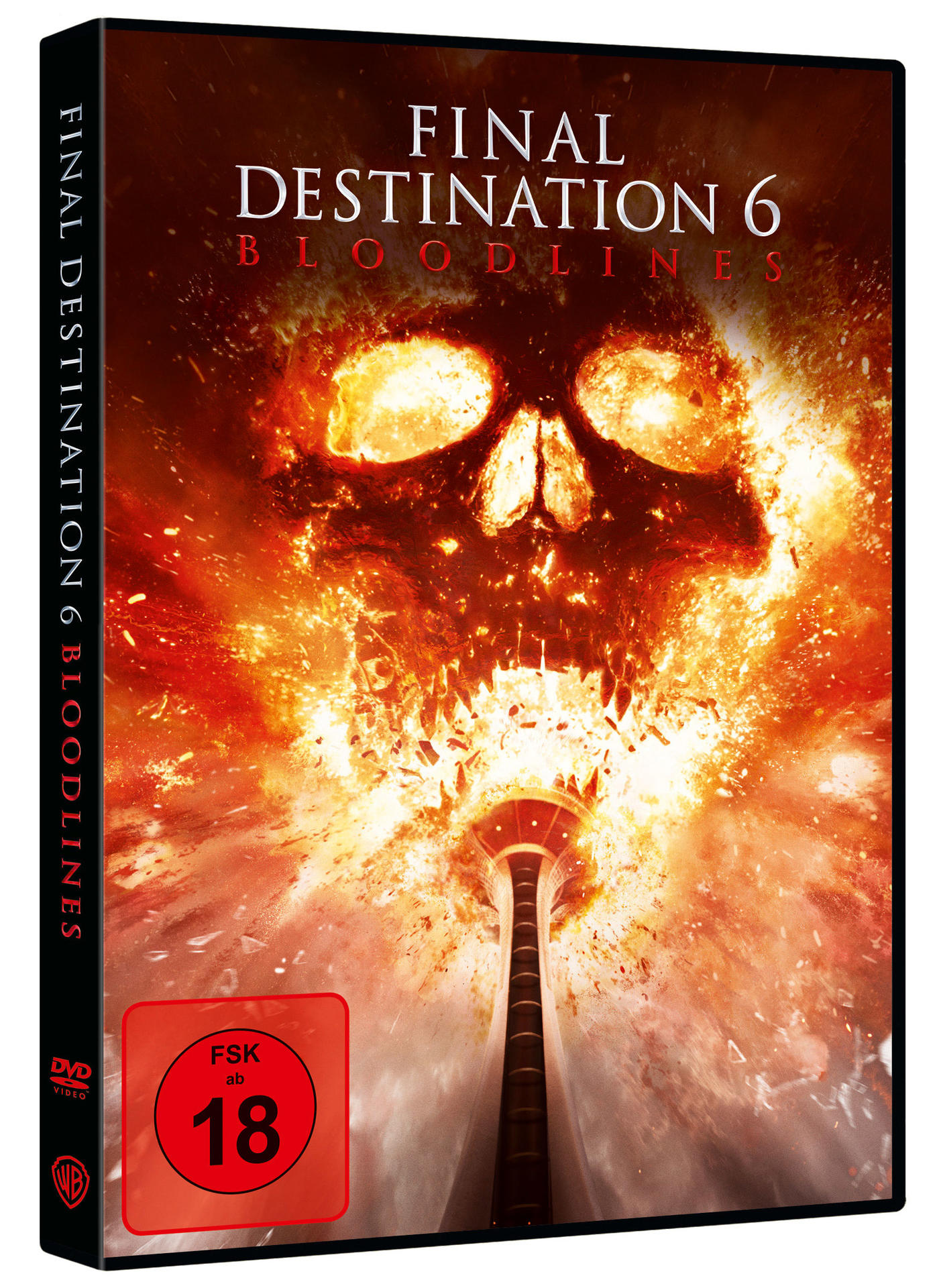Explosion mit Totenkopf-Motiv, FSK 18 Siegel und "Final Destination 6".