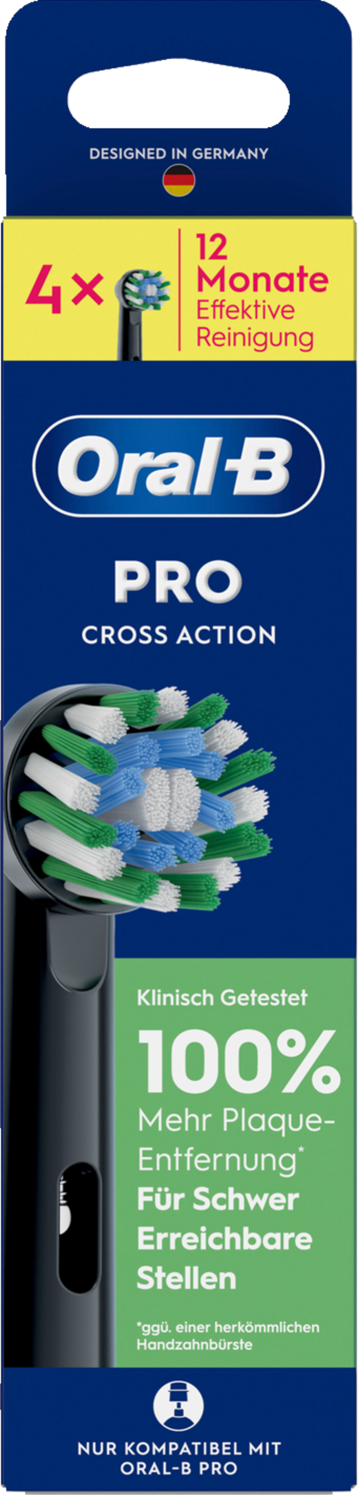 Oral-B Pro Cross Action Zahnbürstenkopfverpackung mit deutscher Flagge.