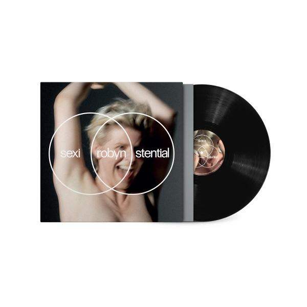 Robyn "sexistential" Vinyl-Schallplatte mit Albumcover, das Robyn mit erhobenen Armen zeigt.