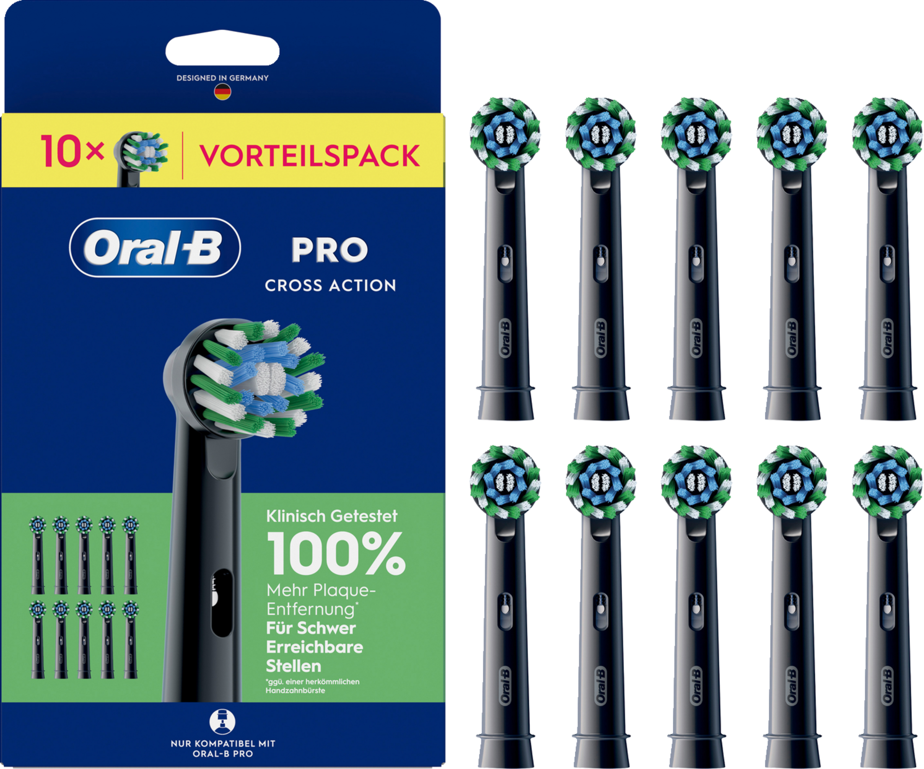 Oral-B Pro Cross Action Aufsteckbürsten, 10er Pack, blau, grün, weiß