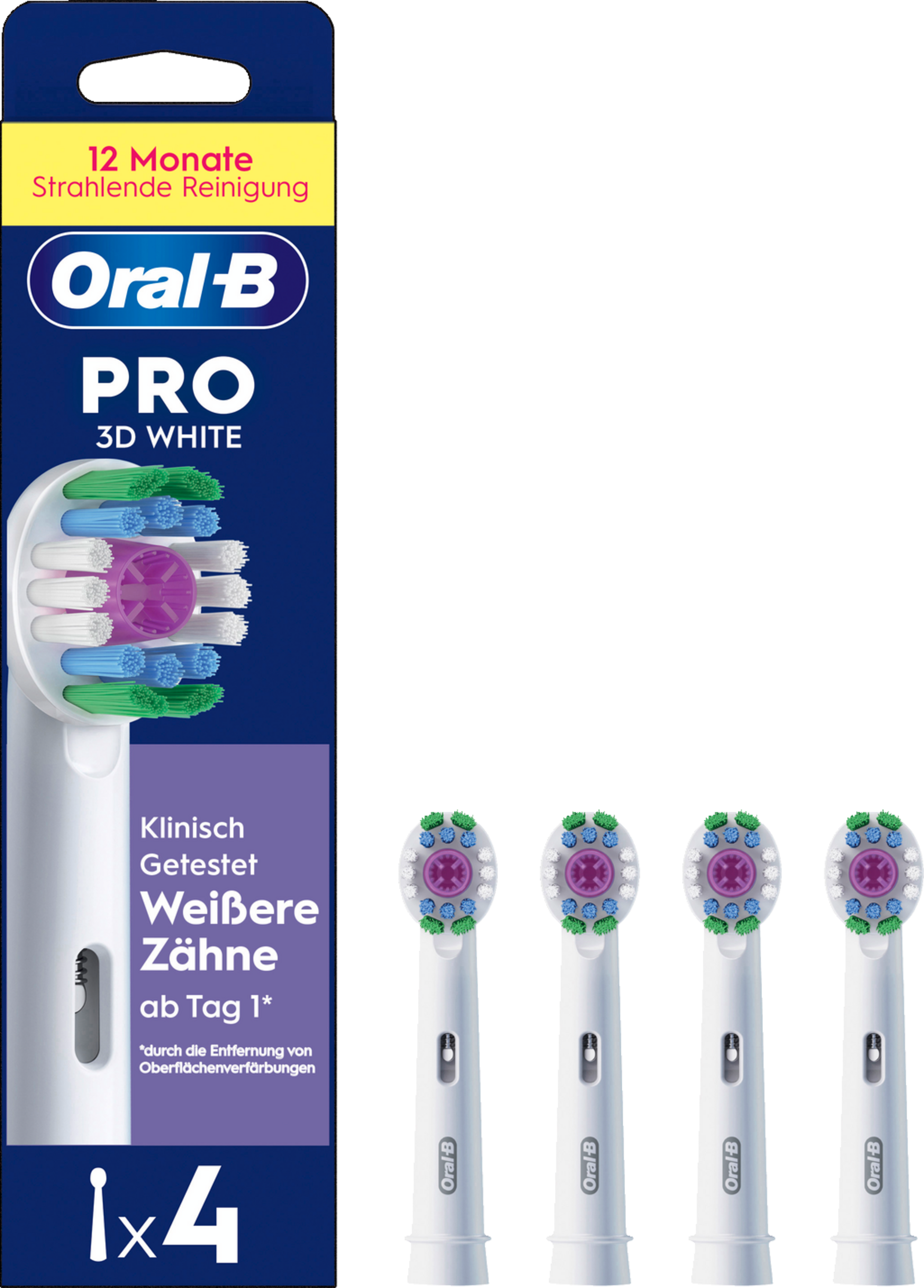 Oral-B Pro 3D White Aufsteckbürsten, 4 Stück im Paket. Weißere Zähne.
