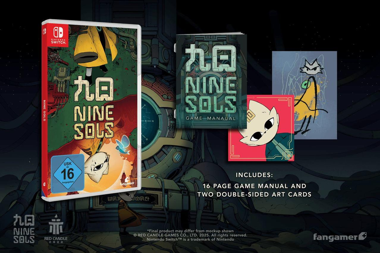 Nintendo Switch Spiel, Handbuch und Art Cards für Nine Sols mit Anime-Stil.