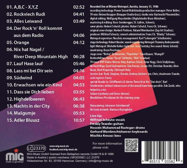 Trackliste eines Albums mit Titeln, Laufzeiten und Produktionsdetails.