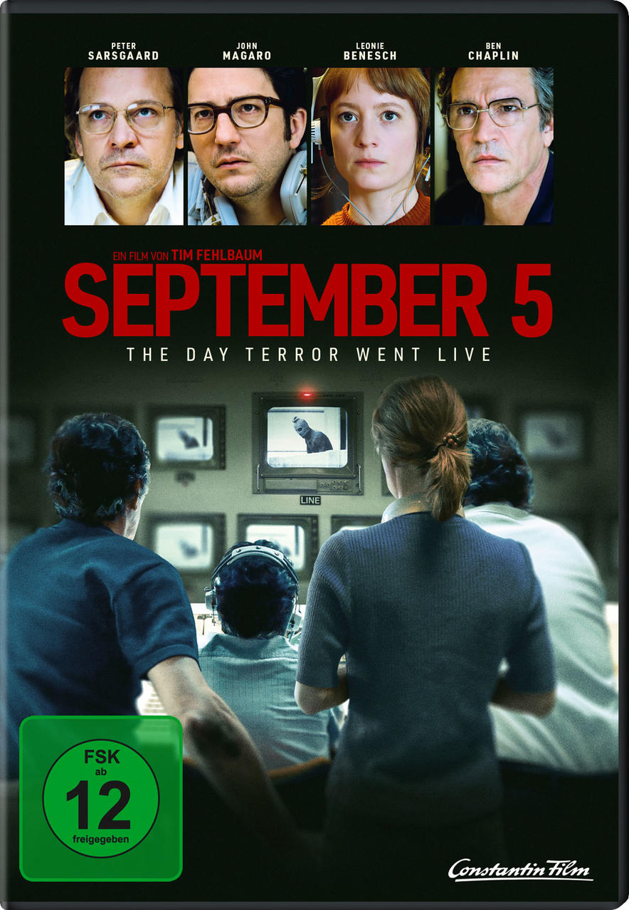 Filmplakat für "September 5", vier Schauspielerporträts, roter Titel.
