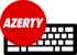 Cercle rouge avec texte blanc AZERTY sur un clavier blanc sur fond noir.