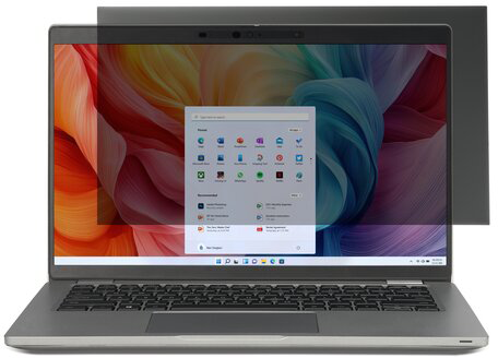 Egy laptop nyitott start menüvel és színes háttérképpel.