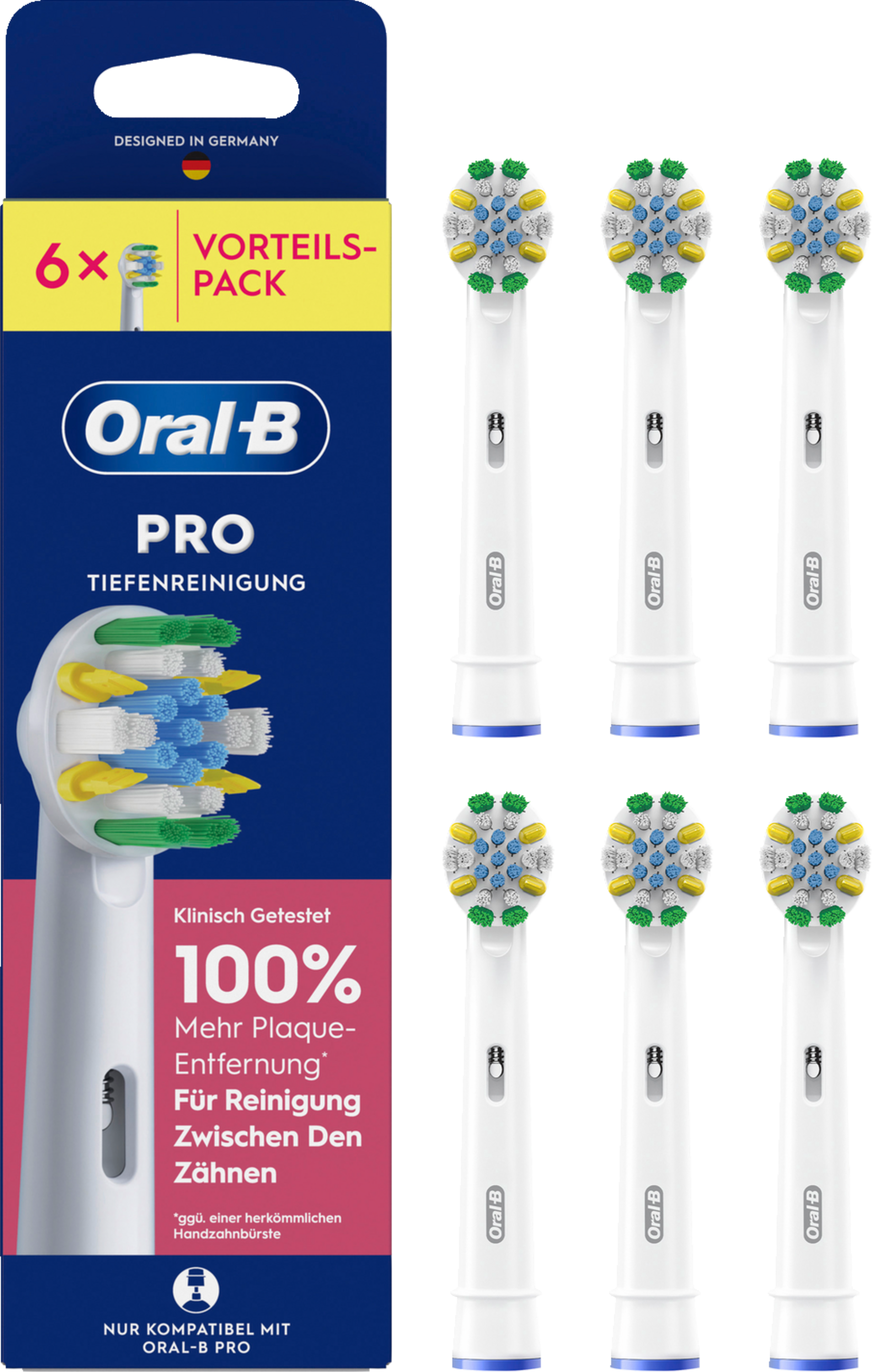 Oral-B Pro Tiefenreinigung Zahnbürstenköpfe, 6er Pack, weiß, blau, grün, gelb.