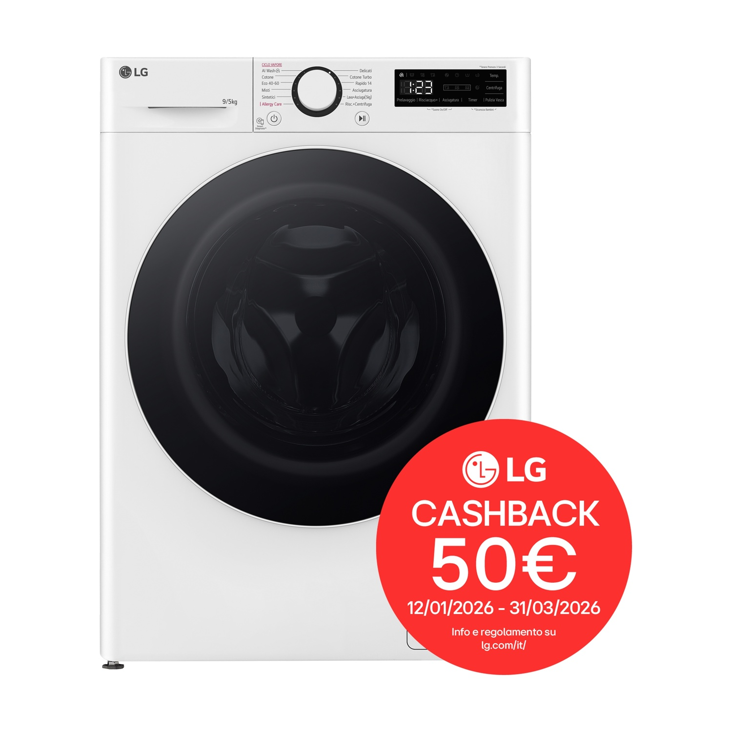 Lavasciuga LG AI DD da 9 kg per lavaggi e asciugature efficienti