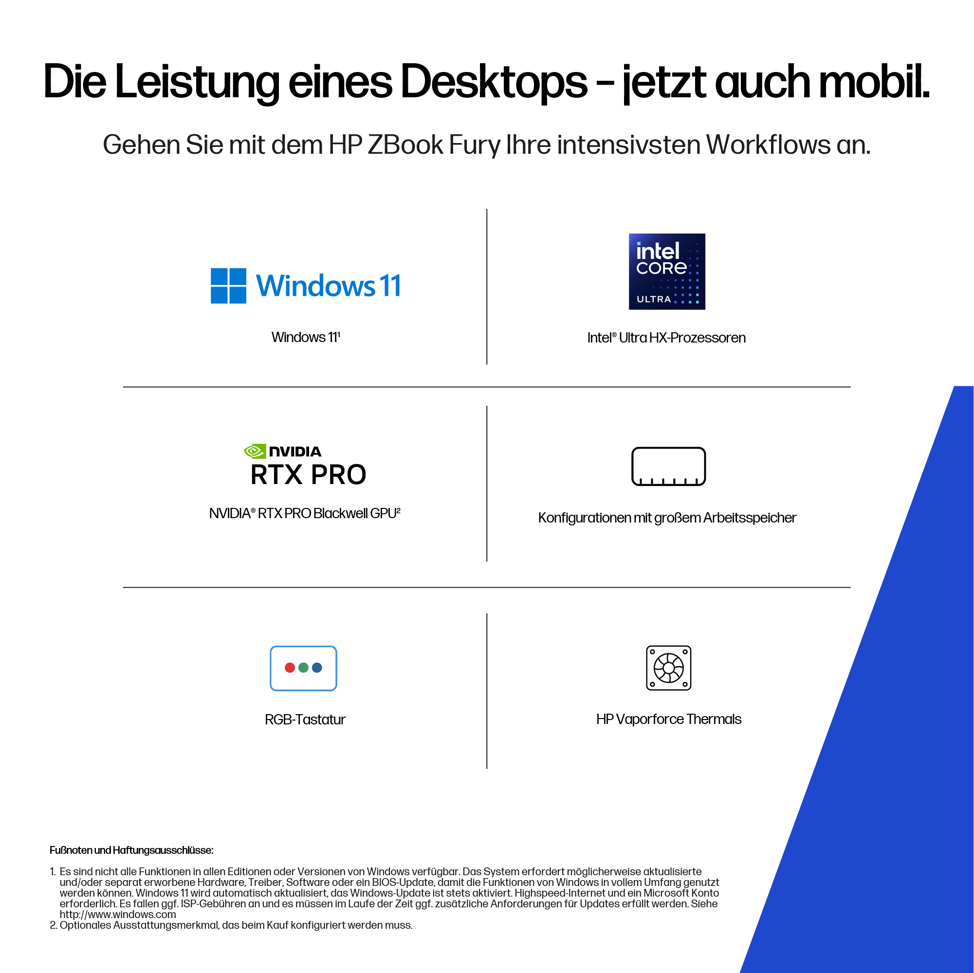 HP ZBook Fury: Windows 11, Intel Ultra HX, Nvidia RTX PRO, RGB-Tastatur, Vaporforce Thermals.