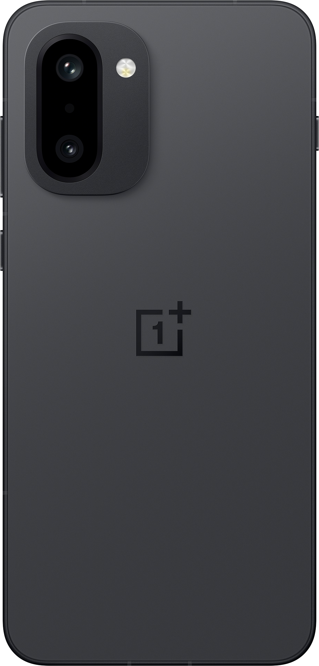 Egy fekete OnePlus okostelefon hátoldala dupla kamerával és logóval.