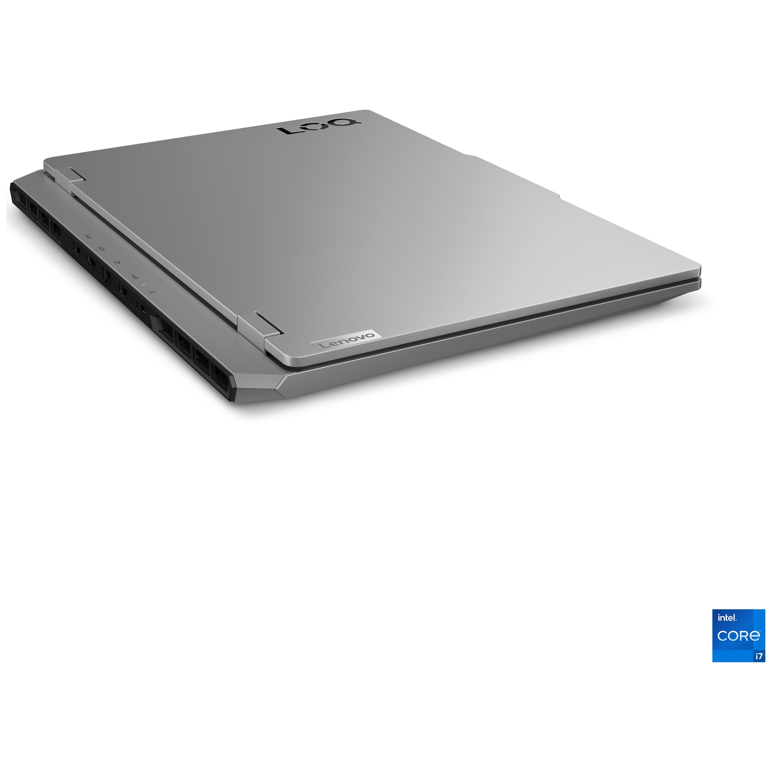 A gray Lenovo LOQ laptop on a white background with Intel Core i7 logo.