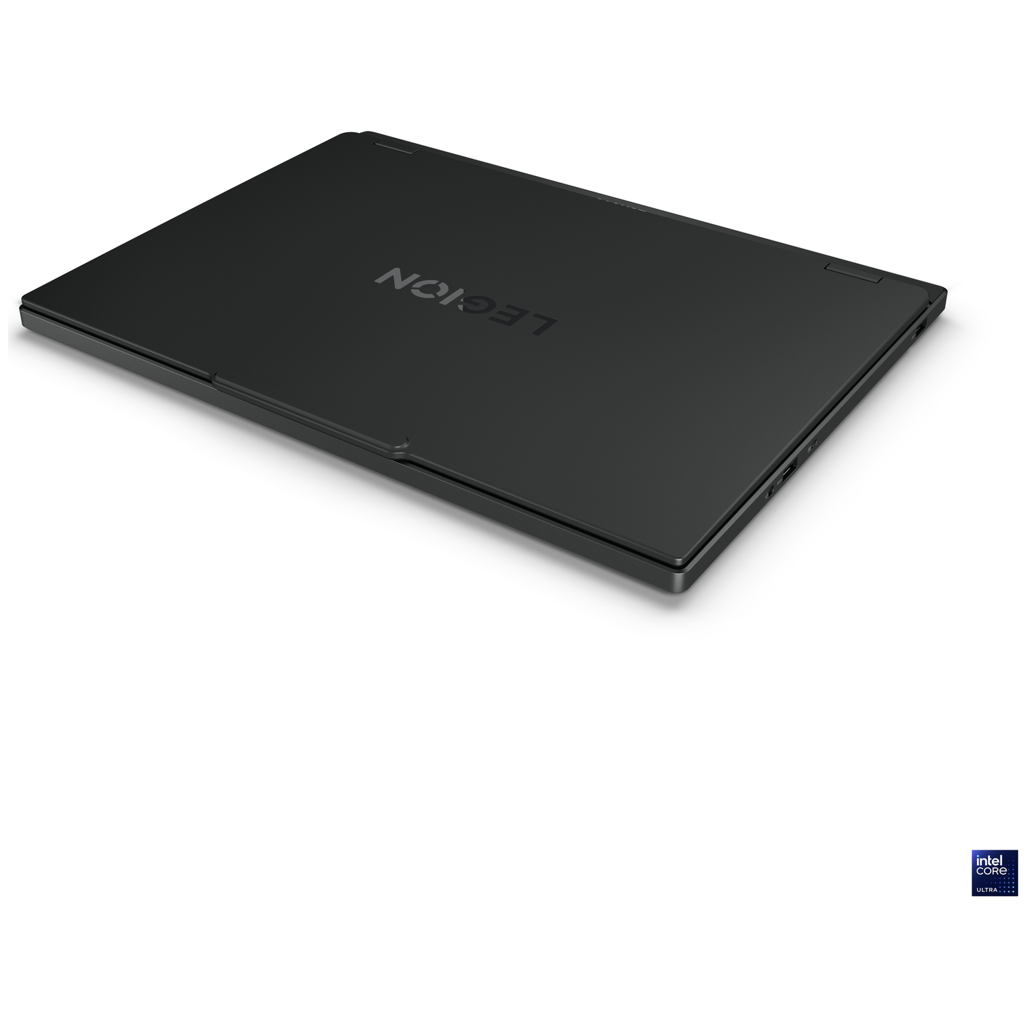 A closed black laptop with the 'LEGION' logo on the lid.