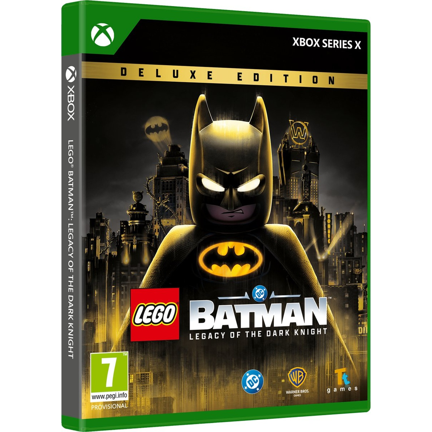 LEGO Batman Deluxe Editie voor Xbox Series X met Batman op de voorgrond.