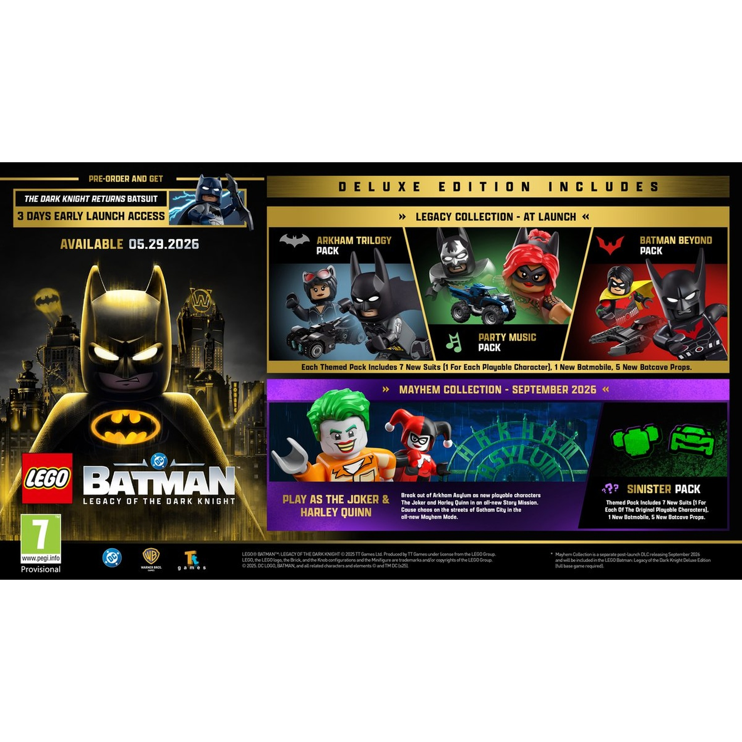Lego Batman: Legacy of the Dark Knight Deluxe Edition met personages en pakketten.