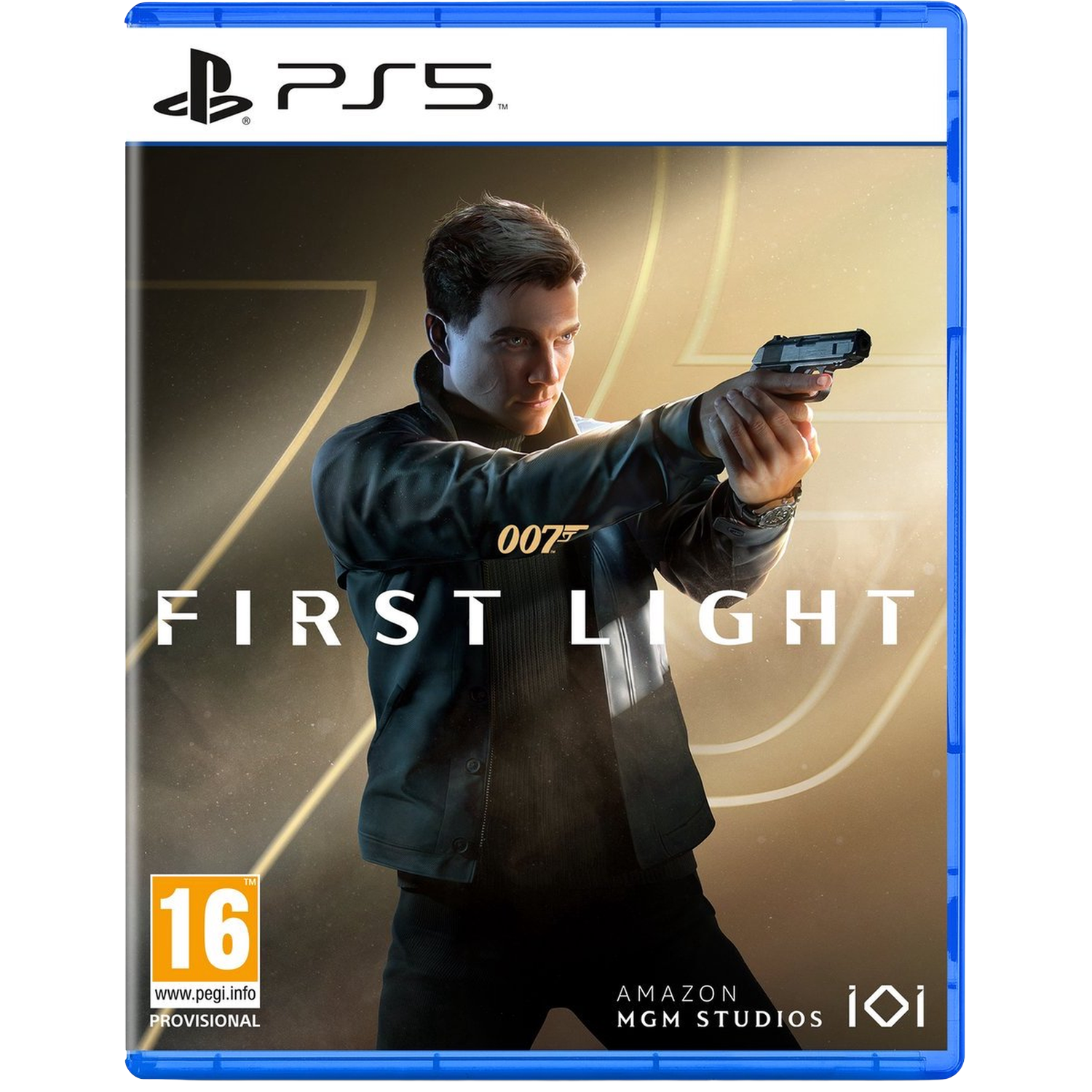 A man with a gun on a PS5 game cover, titled "First Light".