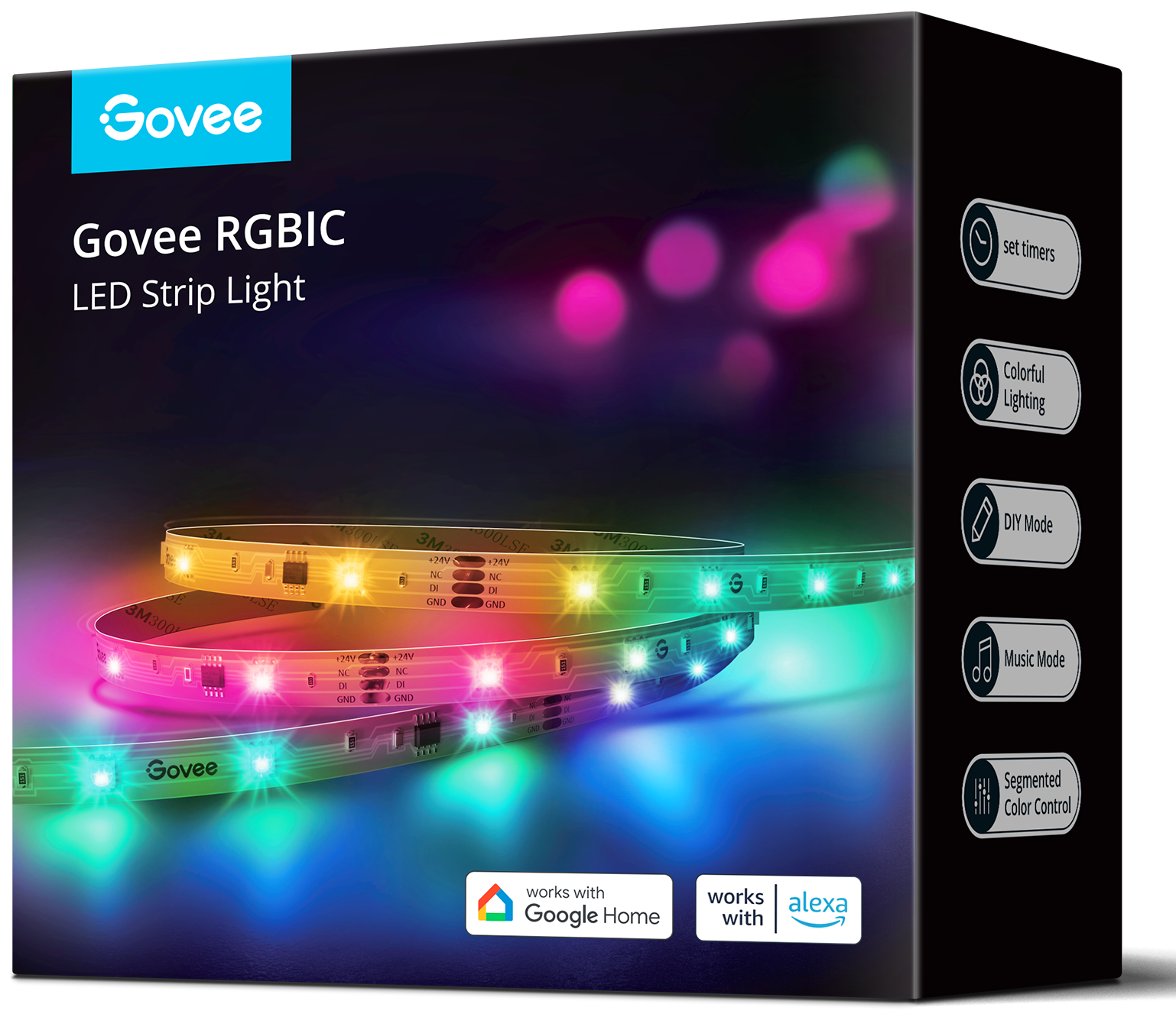 Govee RGBIC LED szalagfény csomagolás színes fényekkel.