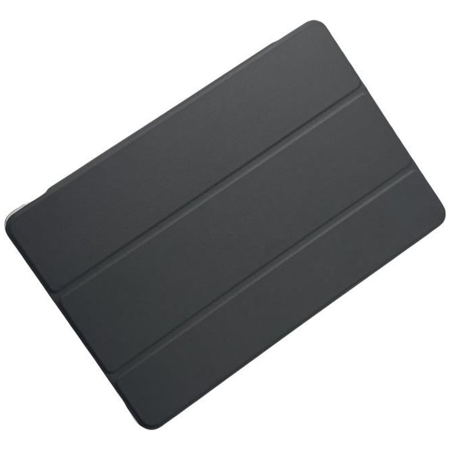 A dark gray tablet cover with three horizontal folds.