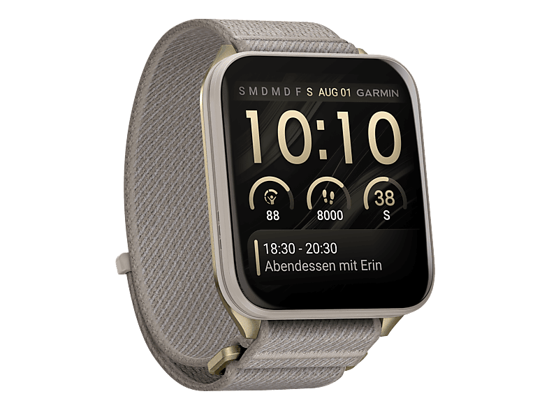 GARMIN Venu® X1 Smartwatch Faserverstärktes Polymer mit Gehäuserückseite aus Titan Nylon, 126 - 250 mm, Soft Gold/French Gray