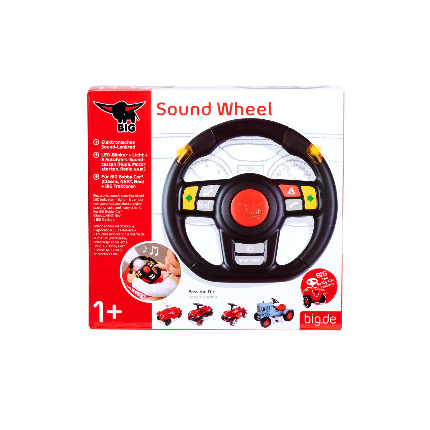 Elektronisches BIG Sound-Lenkrad mit LED-Blinkern, Lichtern und 8 Tasten.